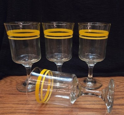 Vintage Libbey Stripped Two Tone Yellow Retro Mid-Century Modern Goblets 1970's 