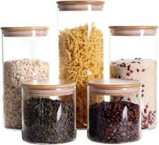 Stackable Kitchen Canisters Set, Pack of 5 Clear Glass Food Storage Jars Cont...