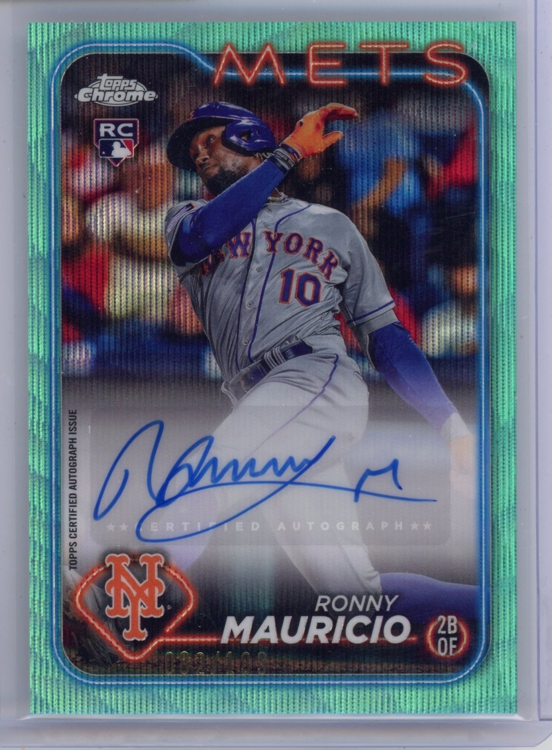 2024 Topps Chrome Update Aqua #AC-RM Ronny Mauricio RC Rookie AUTO #82/199 METS