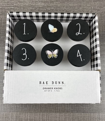#ad Rae Dunn Cabinet Knobs Set of 6 Black Butterfly Farmhouse Drawer Pulls NIB $12.99