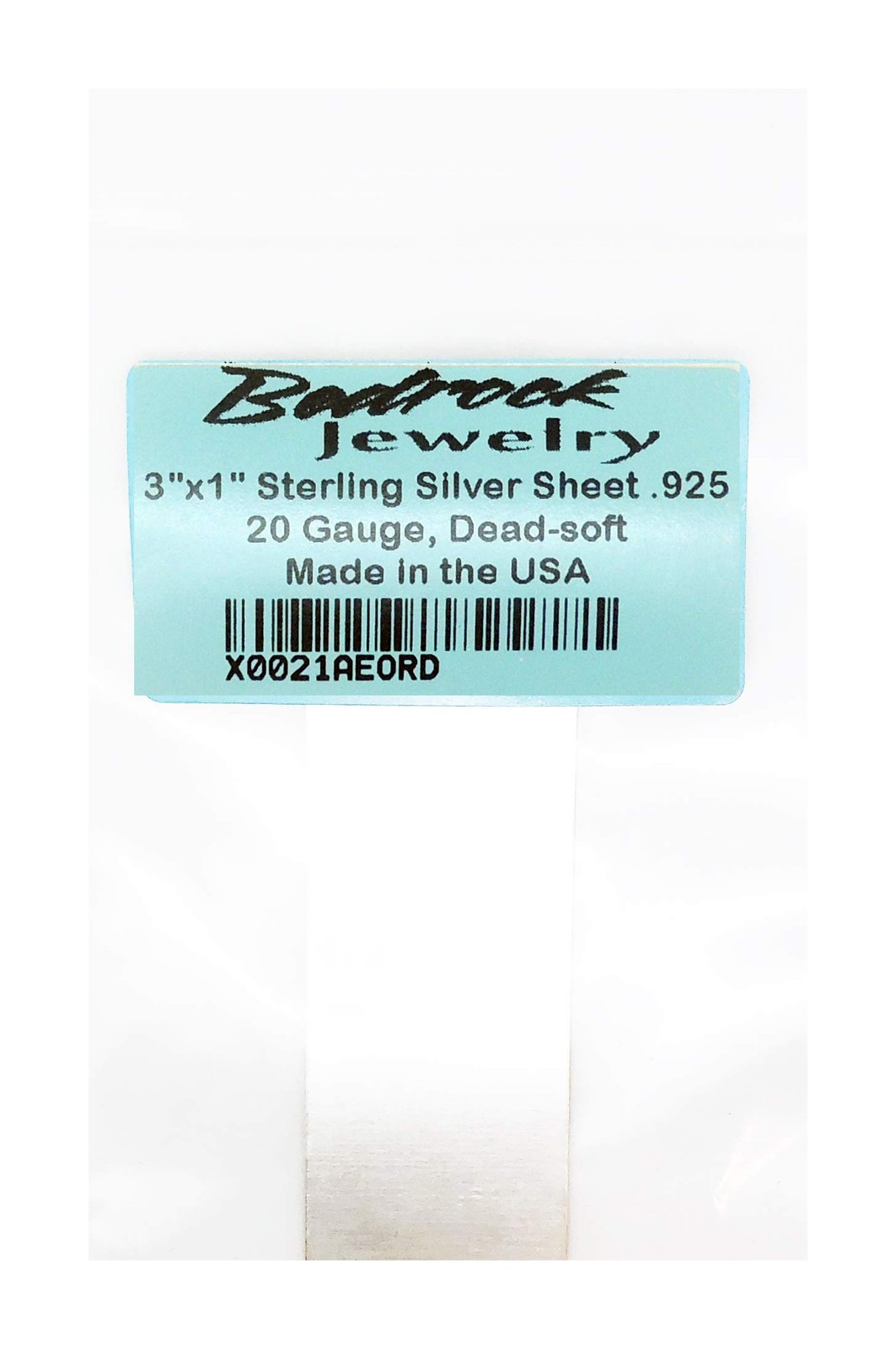 Bedrock Jewelry 3"x1" .925 Sterling Silver Sheet Dead Soft 20 Gauge