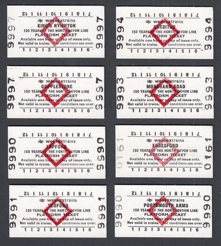 ACHT Wessex Züge moderne Bahnsteig-Tickets 150 Jahre North Devon Line Eisenbahn