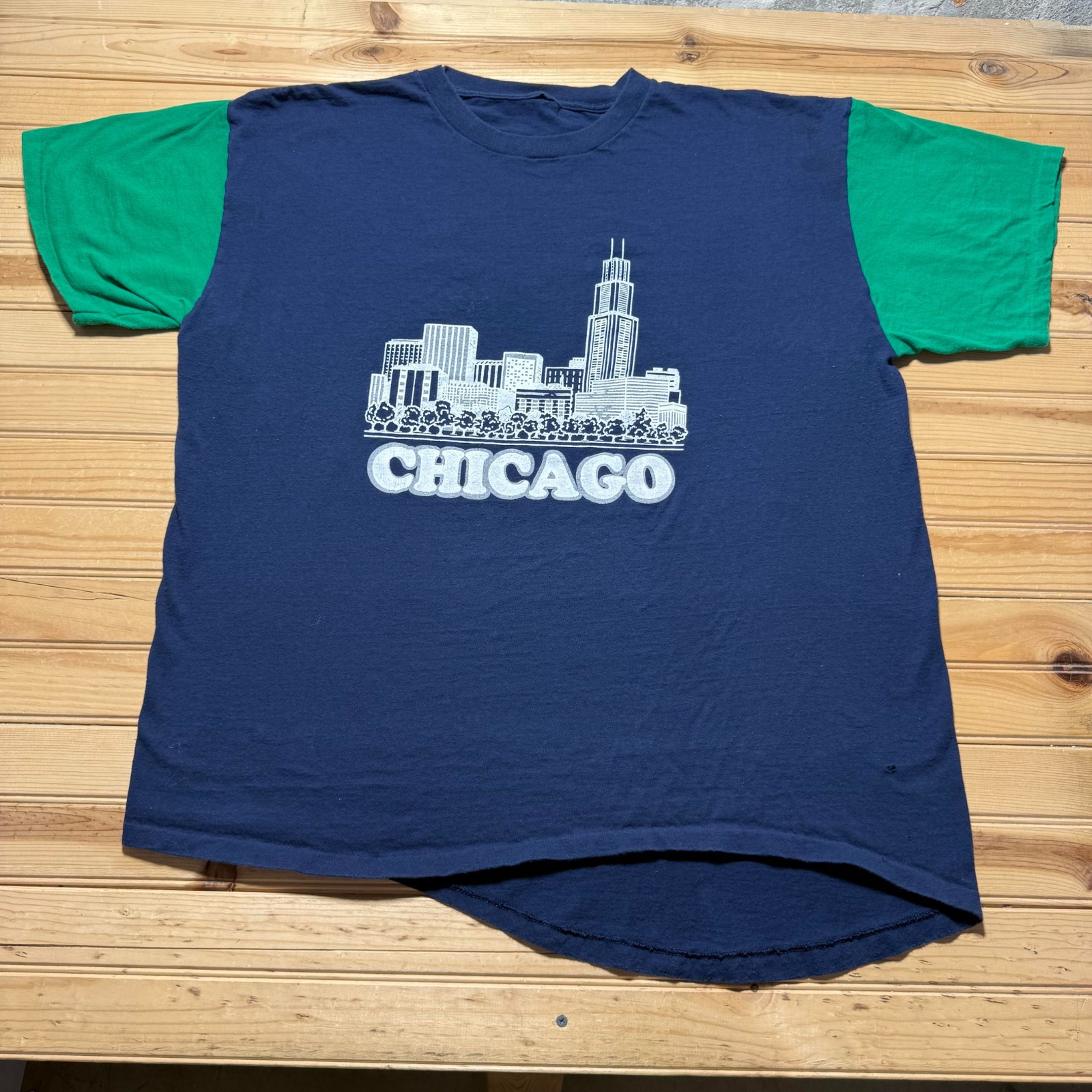 Vintage 80s Chicago Skyline Illinois Colorblock Graphic Souvenir T-Shirt - 2XL