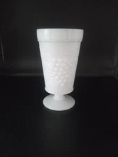 Vintage Milk White Glass Vase Goblet with Grape Vine Design 5.75inch