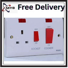 White High Quality Cooker Socket Switch 45A With Switched 13A Socket Switch