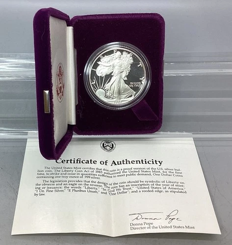 1987 S Proof American Silver Eagle - With Box & CoA