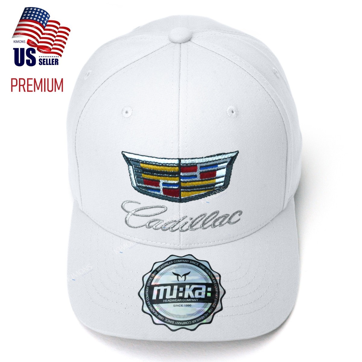 White - Cadillac Baseball Hat Embroidered Logo Adjustable Men's
