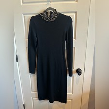 Eliza J Bodycon Rhinestone Neck Stretch Longsleeve Dress-Black-Small