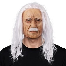 Realistic Old Man Mask Long Hair Latex Cosplay Full Face Wrinkle Mask Horror ...