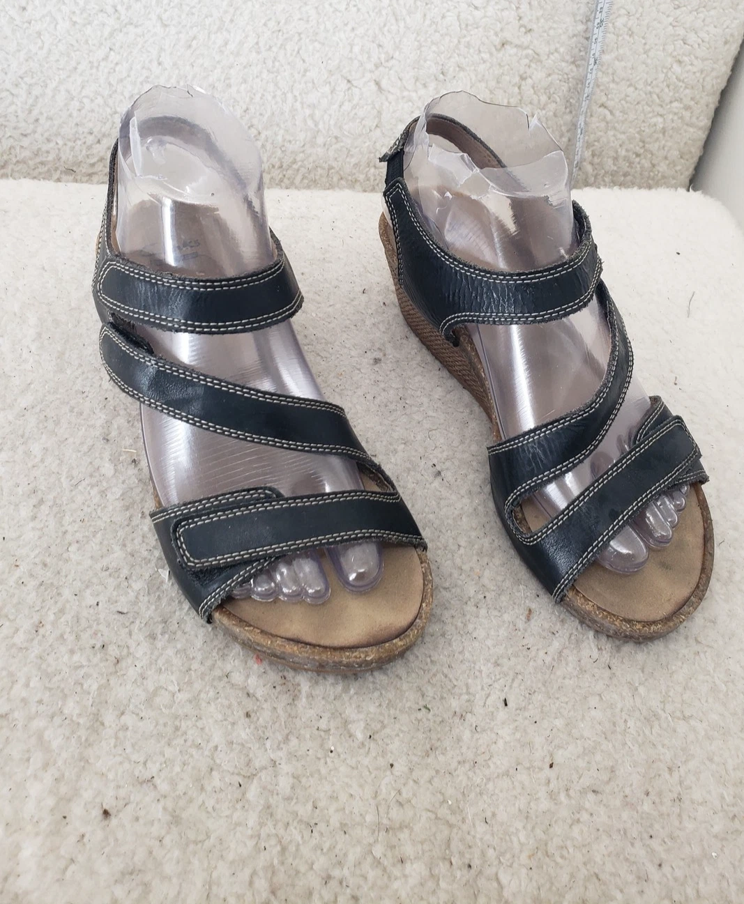 Sandali Clarks zeppa donna 6 5 neri in pelle con cinturino scarpe comode