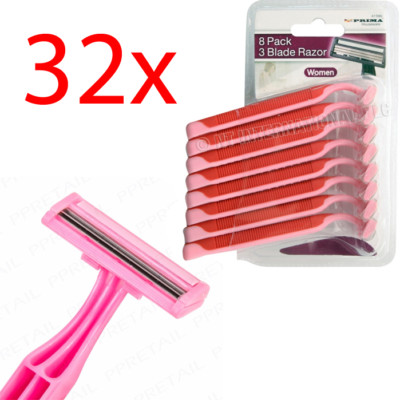 32 X LADIES PINK TRIPLE BLADE DISPOSABLE RAZORS STRIP LEGS SMOOTH ...
