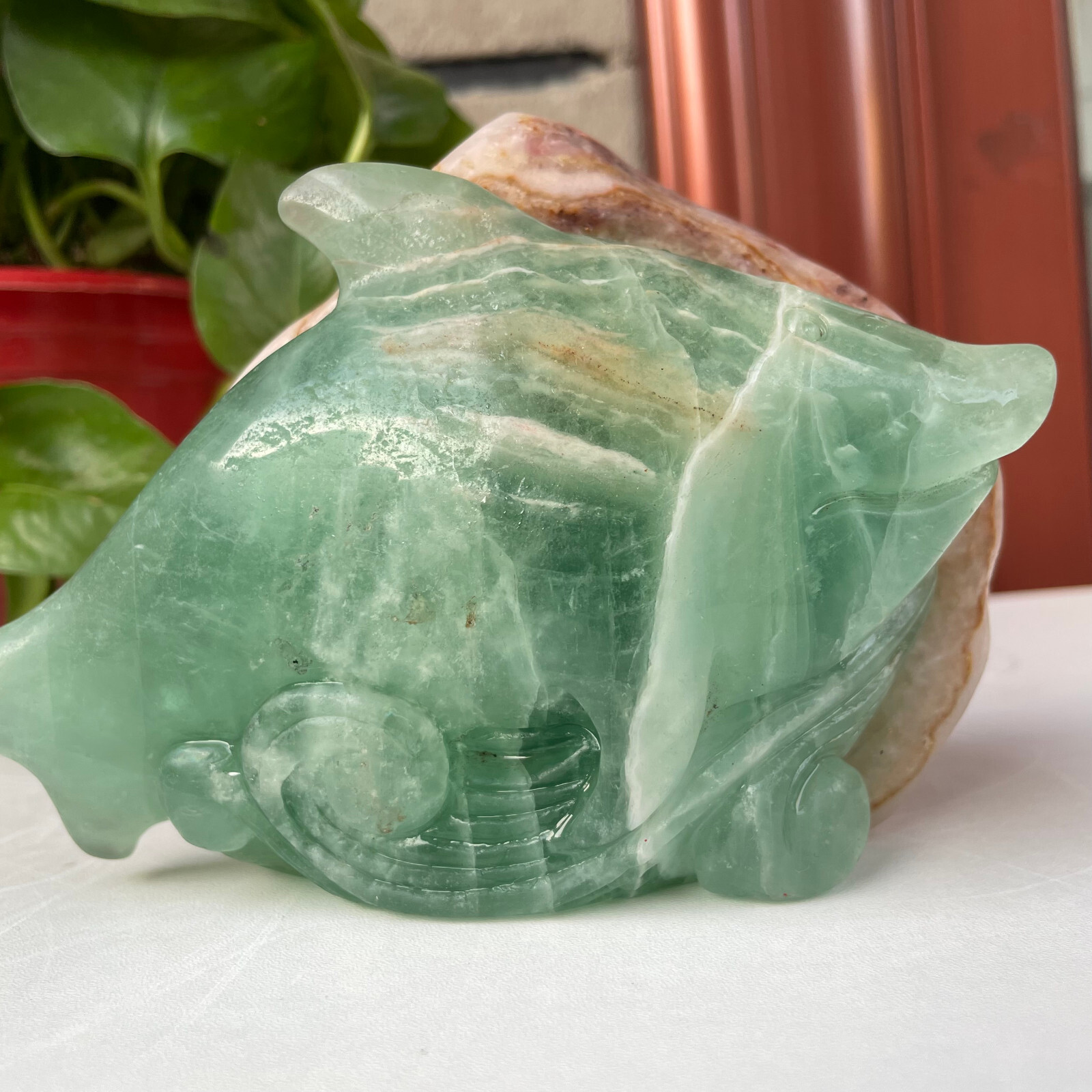1820g Natural Green Fluorite Fish Carving Quartz Crystal Ornament