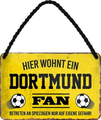 Blechschild Fußball Hier wohnt ein Dortmund Fan 18x12cm