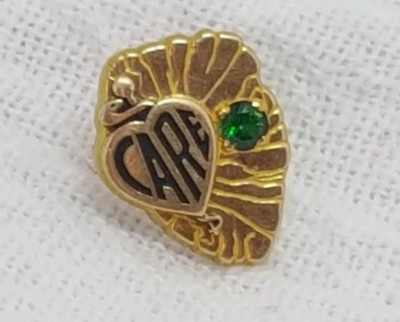 Emerald Shellback Pin Estate 1/10 10K Gold Filled Emerald Gemstone CARE Lapel Pin Signed | eBay