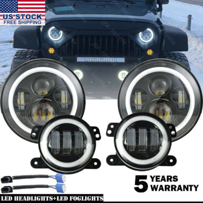 2007-17 For Jeep Wrangler JK Halo LED Headlights+Halo LED Fog Lights Combo Kit