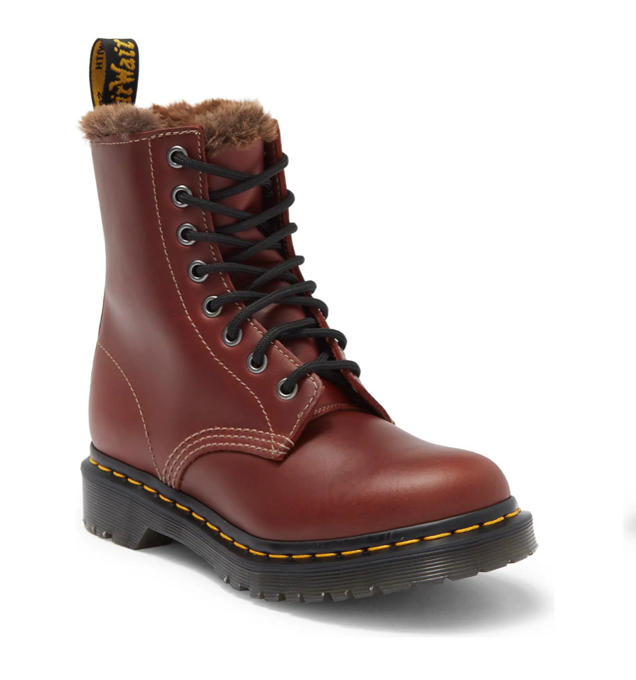 NIB $180 Dr. Martens 1460 Serena Aburzzo Faux Fur Lug Sole Leather Boot!