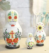 Ebros 3 Piece Set Sugar Skulls Nesting Dolls Matroyshka Babushka Figurines 6" H