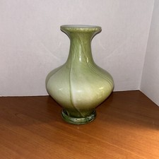 Hand Blown  GREEN/WHITE ART GLASS VASE