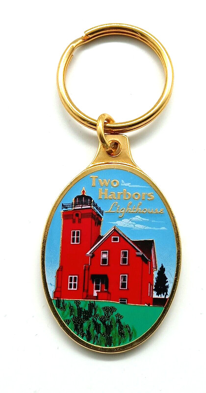 Vintage Two Harbors Lighthouse Minnesota Keychain Keyring