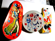Vintage   3  New Years Eve Tin Litho Noisemakers  Mfg by Metal Toy USA