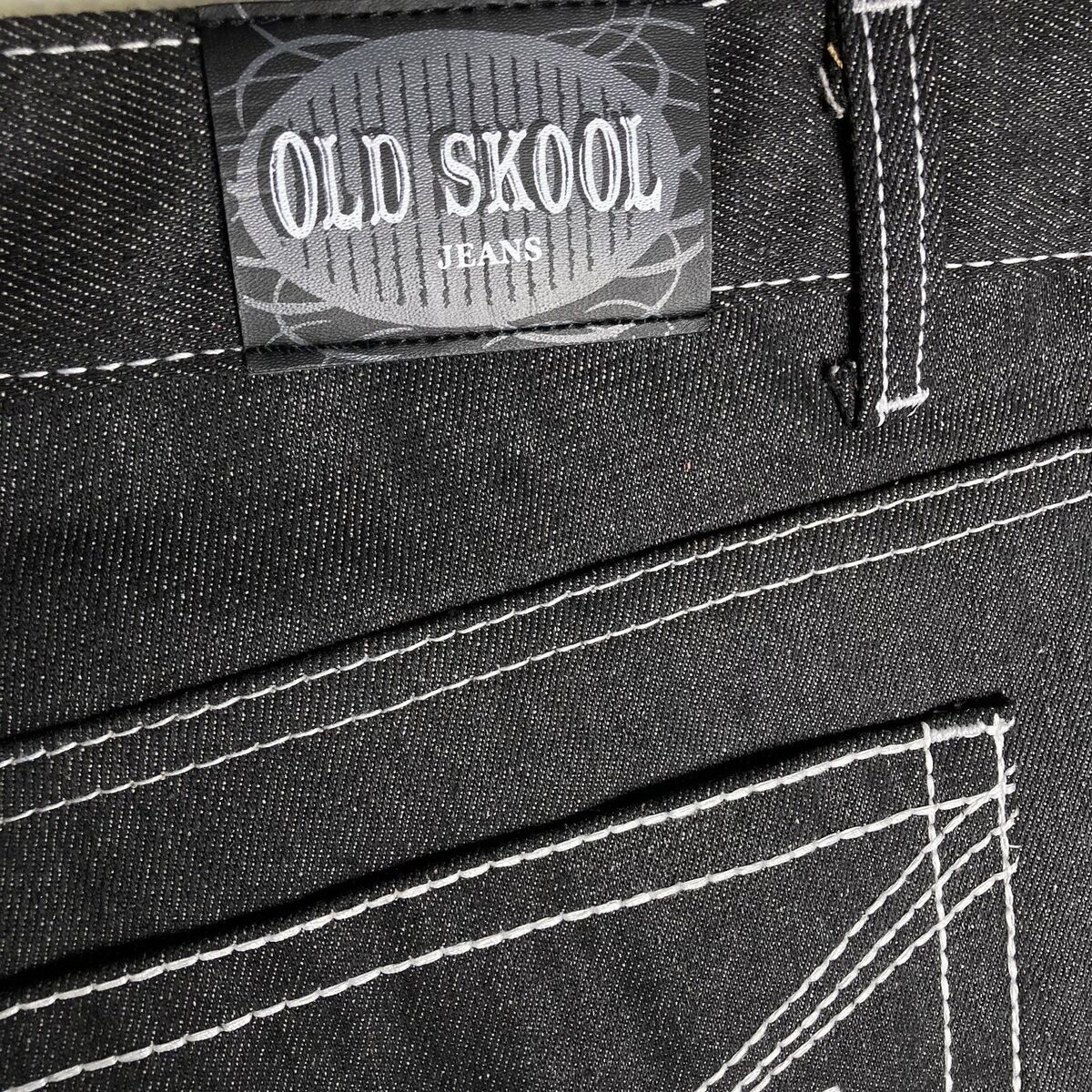 Old Skool Jean Men 42 Metallic Black Wide Straight Denim Old Skool Jean Men 42 Metallic Black Wide Straight Denim