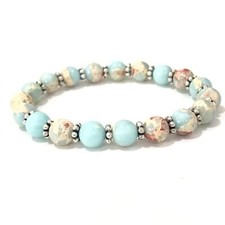 Natural Sea Sediment Jasper Gemstone Round Bead Chakra Stretchable Bracelet 7.5"
