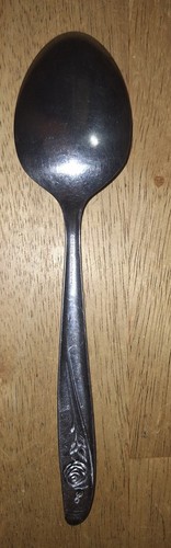 2 Oneida ROSEANNE Rose Petal Stainless Flatware Serving Tablespoons Floral 8” - Picture 6 of 12