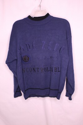 VINTAGE CODE ZERO BLUE/BLACK MOCK NECK LONG SLEEVE EMBROIDERED SWEATER SZ L N901