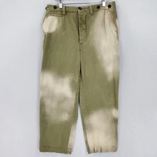 Zara Pants Womens Large Green Bleach Two Tone Denim Baggy Crop High Rise Casual