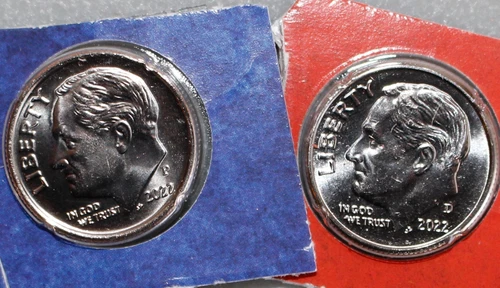 2022 P and D Roosevelt Dime 2 Coins from US Mint Set BU Cellos Ten Cents Two 10c