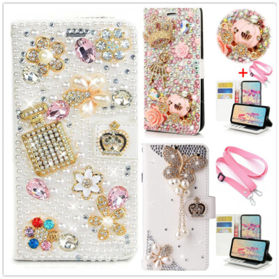 For Google Pixel 6 7 8 9 Women Rose PU Leather Bling Crossbody Card Wallet Case