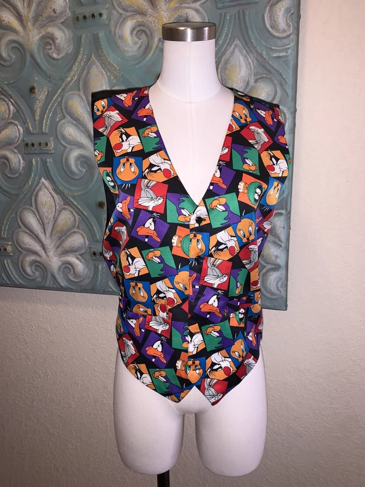 Винтажный жилет 90-х Looney Tunes Mania для взрослых S/M Bugs Tweety Sylvester Marvin Runner - Изображение 2 из 4