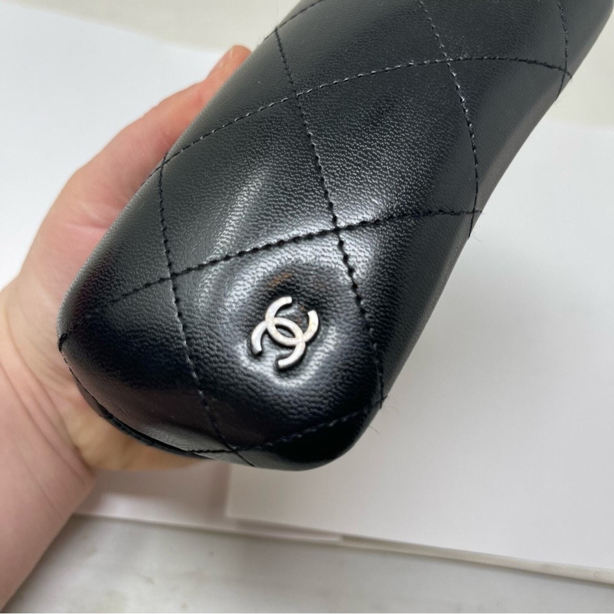 Chanel Sunglasses Case Black Matelasse Quilted Silver CC Logo | eBay