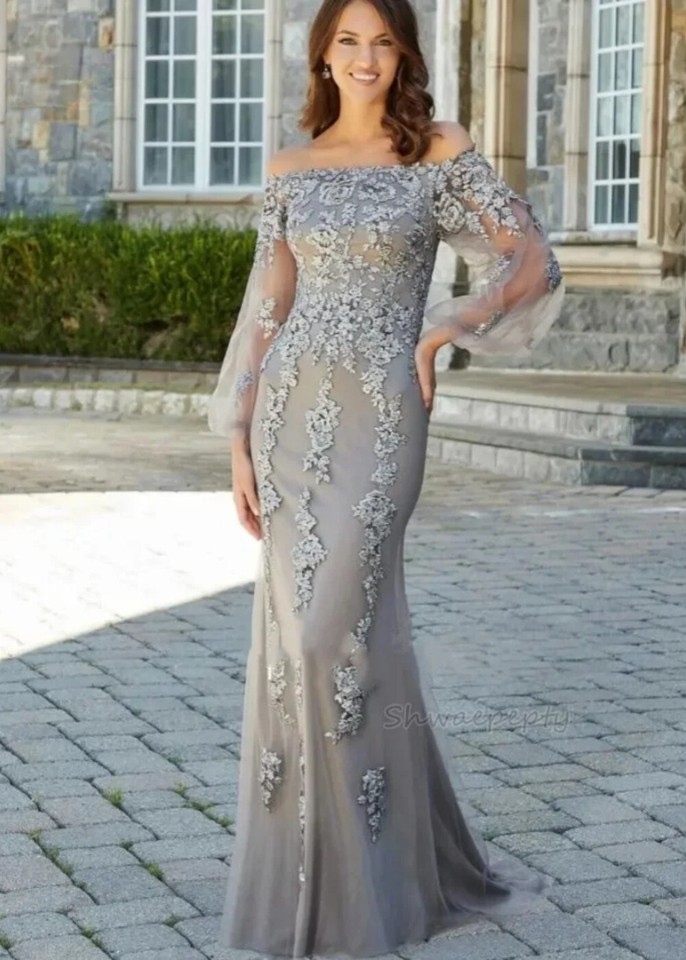 Mermaid Cold Shoulder Floor Length Mother of the Bride Dresses with Appliques