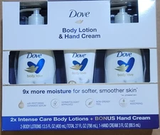 Dove Body Lotion and Hand Cream - 2 Intense Body Care Lotions + Hand Cream NIB