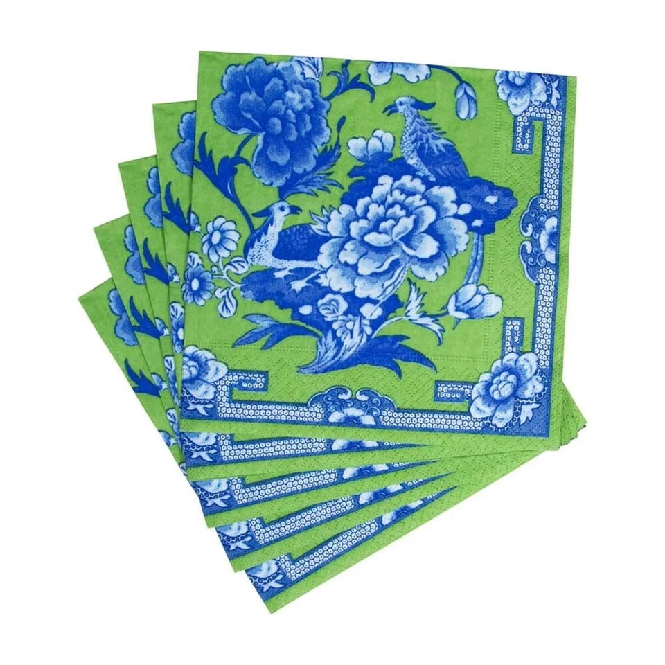 Бумажные салфетки Caspari 12451c зеленые и синие 20 штук коктейльные салфетки - Изображение 4 из 4