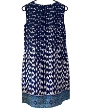 Ab Studio Dress Womens Size 8 Blue Knit Banded Hem Knee Length Sleeveles Sheath