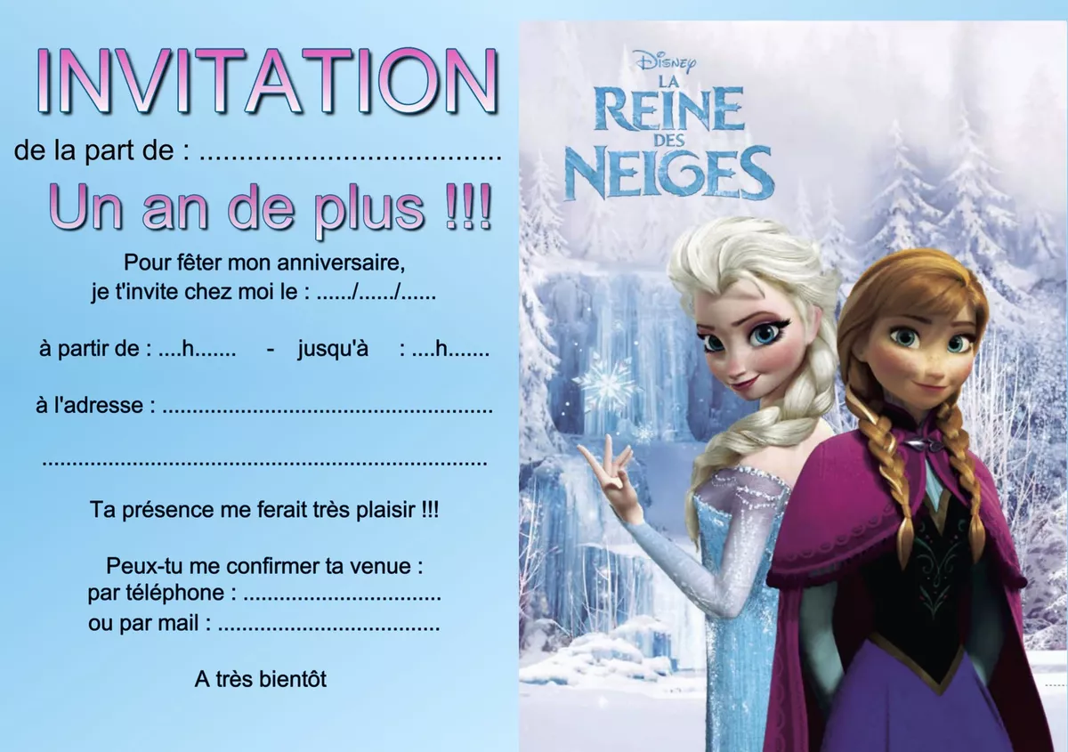 Carte Anniversaire Reine Des Neiges 5 ou 12 cartes invitation anniversaire Reine des neiges réf 01 avec/sans env | eBay