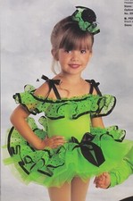 Size 2C Dance costume Tap w/ Headpiece microdot Lime Ruffled peplum WolffFording
