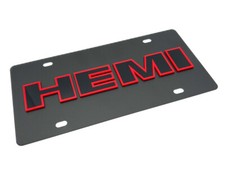 Black Metal License Plate W 3d Black Red Dodge Hemi Emblem Logo
