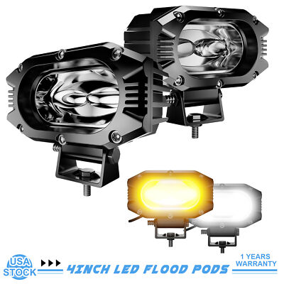 4 INCH LED Flood Single Row White/Amber Flasing Strobe Pods for 4X4 ATV Pickup