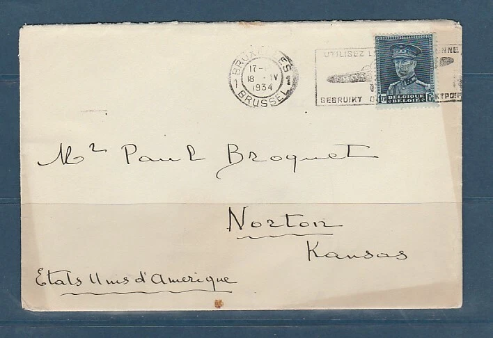 enveloppe de Belgique pour les Etats Unis en 1934 num 320 seul - Photo 1/1
