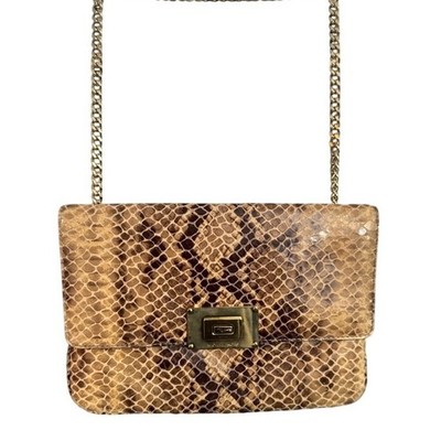 Michael Kors Python Embossed Leather Crossbody Bag Brown Gold Chain Turn-Lock
