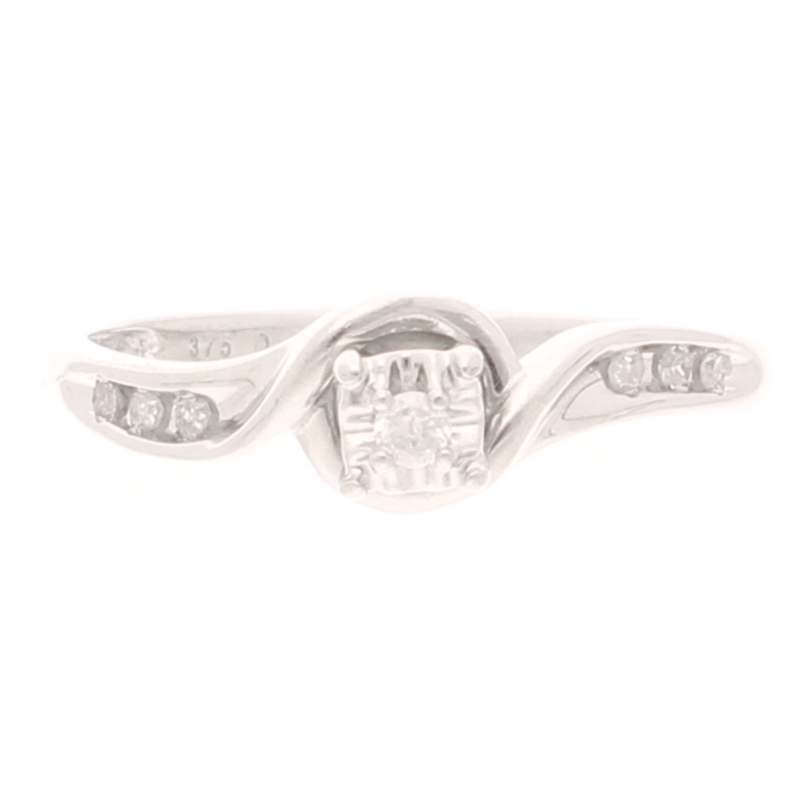 9Carat White Gold 0.06ct Diamond Solitaire w/ Accents Ring (Size K) 5.5mm Widest