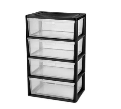 Sterilite Wide 4 Drawer Tower, Plastic Storage Organizer with Removable Clear