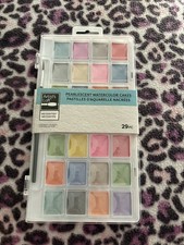 Artist's Loft Watercolor Paint 28 Color Pearlescent Pan Set natural brush New