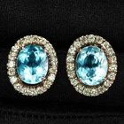 Sparkling Sea Blue Aquamarine Oval 5Ct 925 Sterling Silver Rose Gold Earrings