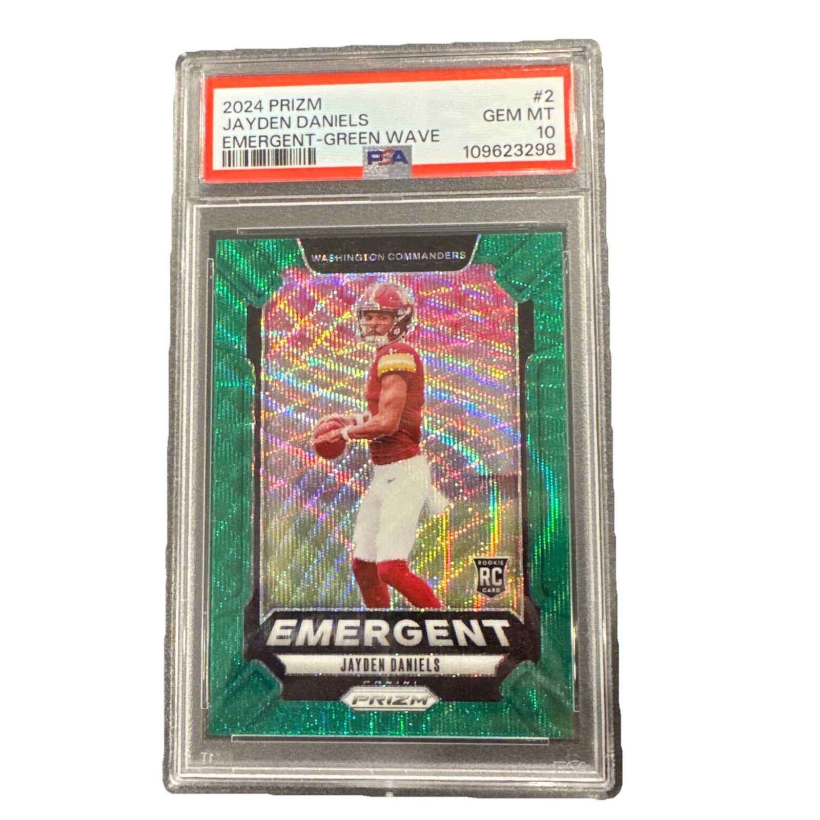 JAYDEN DANIELS - 2024 Panini PRIZM Emergent GREEN RC #2 - GEM MINT PSA 10