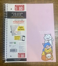 Five Star Wide Ruled Pink Spiral Notebook 80 Sheets Cats Kittens 10.5 x 8 in
