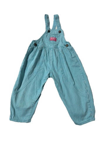 Oshkosh B’gosh Vintage Girls Bibs Size 3T Turquoise Blue White Stripe Pink Logo